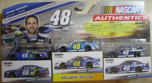0778988063507 - NASCAR AUTHENTICS JIMMIE JOHNSON 3 PACK EDITION DIE-CAST CARS 1:64 SCALE WITH EXCLUSIVE CAR & COLLECTOR BOXES