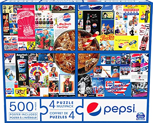 0778988409237 - SPIN MASTER GAMES PEPSI, 4 PUZZLE MULTIPACK, 500 PIECES COMBINE TO FORM NOVELTY SODA BEVERAGE MEGA PUZZLE, FOR KIDS AND ADULTS OF ALL AGES