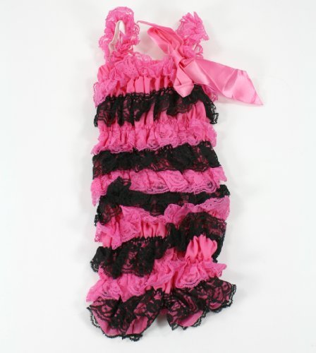 7797478178166 - LACE RUFFLE PETTI ROMPER FOR INFANT TO 2-4T (LARGE (1-2 YEARS), BRIGHT PINK/BLACK) SIZE: LARGE (1-2 YEARS) COLOR: BRIGHT PINK/BLACK, MODEL: