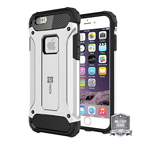 0780347423228 - IPHONE 6S CASE, MEGA® TOUGH HEAVY DUTY ARMOR COVER CASE HYBRID DUAL LAYER TPU ULTIMATE RUGGED SHOCKPROOF IPHONE 6 COVER CASE SLIM FIT HARD SHELL-MILITARY DROP TESTED- SILVER