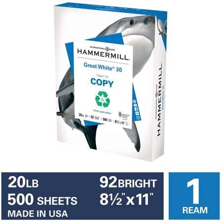 0780366867102 - HAMMERMILL GREAT WHITE 30% RECYCLED COPY PAPER, 20LB, 8-1/2 X 11, 92 BRIGHT, 500 SHEETS/1 REAM