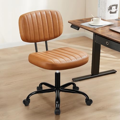 0780374262753 - SWEETCRISPY SMALL OFFICE COMPUTER DESK CHAIR WITH WHEELS AND LUMBAR SUPPORT, COMFY CUTE ARMLEES PU LEATHER VANITY ROLLING SWUVEL TASK CHAIR NO ARM FOR ADULT, STUDENT