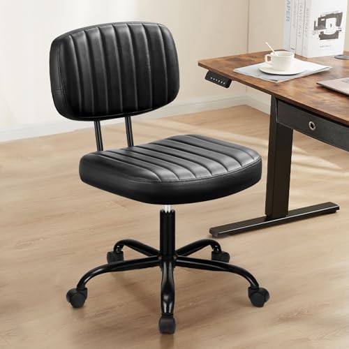0780374262760 - SWEETCRISPY SMALL OFFICE COMPUTER DESK CHAIR WITH WHEELS AND LUMBAR SUPPORT, COMFY CUTE ARMLEES PU LEATHER VANITY ROLLING SWUVEL TASK CHAIR NO ARM FOR ADULT, STUDENT