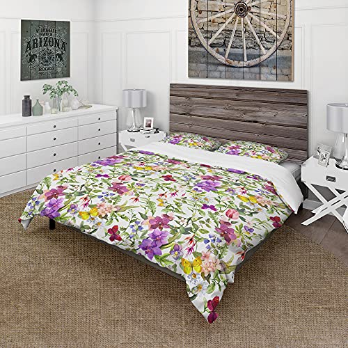 0780377378055 - DESIGNQ PURPLE BLOSSOMING ORCHIDS AND YELLOW BUTTERFLIES FLORAL DUVET COVER SET