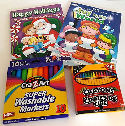 0780509700396 - HOLIDAYS BUNDLE SET OF 4: 2-JUMBO COLORING BOOKS (HAPPY HOLIDAYS, JOY TO THE WORLD), 1-48 COUNT CRAYONS WITH BUILT-IN-SHARPENER, 1-10 COUNT BOLD SUPER WASHABLE MARKERS