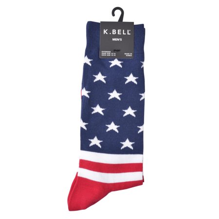 0780512249233 - K. BELL SOCKS MEN'S BIG-TALL BIG AND TALL AMERICAN FLAG CREW SOCK, RED/WHITE/BLUE, 13-15 (SHOE SIZE 12-16)