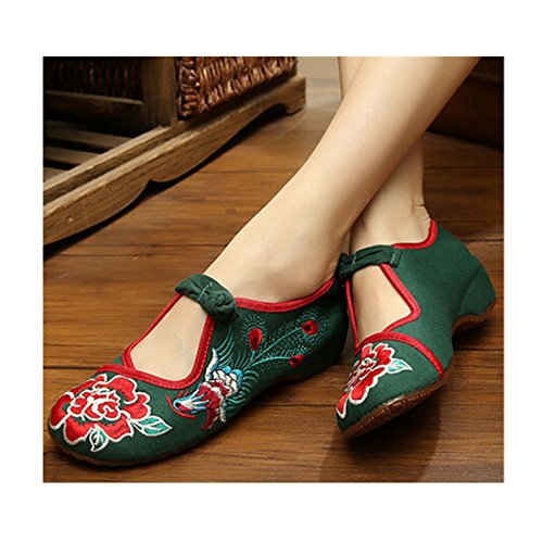 0780712340419 - VINTAGE CHINESE EMBROIDERED FLORAL SHOES WOMEN BALLERINA MARY JANE FLAT BALLET COTTON LOAFER GREEN 40