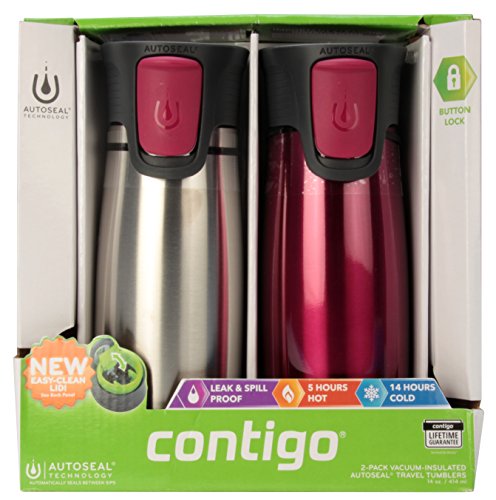 0781147708553 - CONTIGO ASTOR 2-PACK VACUUM-INSULATED AUTOSEAL EASY CLEAN LID TRAVEL TUMBLERS STAINLESS / BERRY.