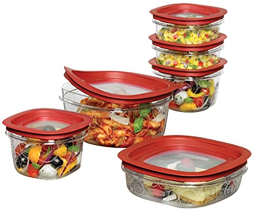 0781147758732 - RUBBERMAID PREMIER FOOD STORAGE WITH TRITAN PLASTIC AND EASY FINE LIDS, SET OF 12, RED, FG7J11TRCHILI