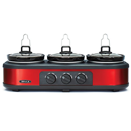 0781147990026 - BELLA 13698 OVAL TRIPLE SLOW COOKER WITH LID RESTS, 1.5-QUART, RED BY D&H DISTRI