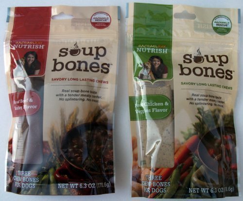 0781163166979 - VARIETY RACHAEL RAY NUTRISH SOUP BONES DOG TREATS (2 PACK) REAL BEEF & BARLEY AND CHICKEN & VEGGIES - EACH PACK 6.3 OZ/ 3 CHEW TREATS BY RACHAEL RAY