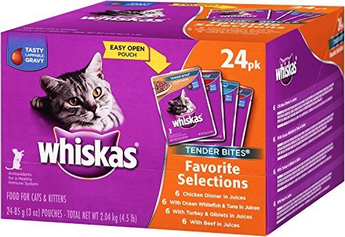 0781163862024 - WHISKAS TENDER BITES FAVORITE SELECTIONS VARIETY PACK WET CAT FOOD 3 OUNCES (TWO 24-COUNT CASES) BY WHISKAS
