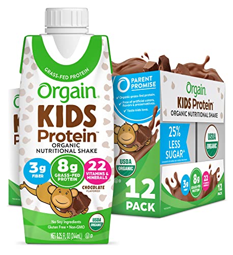 0781264386160 - ORGAIN ORGANIC KIDS PROTEIN NUTRITIONAL SHAKE, CHOCOLATE - GREAT FOR BREAKFAST & SNACKS, 26 VITAMINS & MINERALS, 10 FRUITS & VEGETABLES, GLUTEN FREE, 8.25 OUNCE, 12 COUNT (PACKAGING MAY VARY)