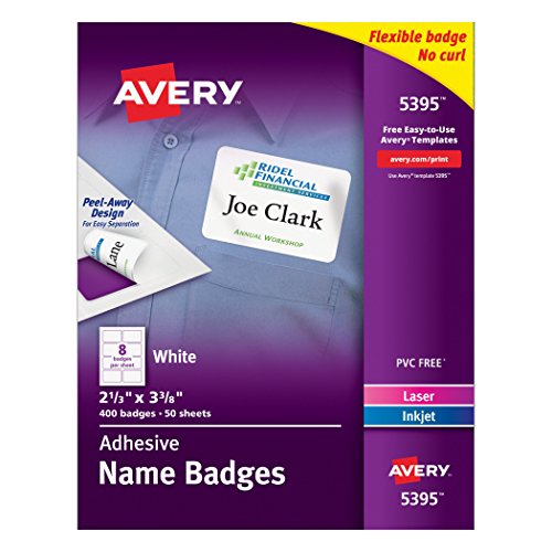 0781624960290 - AVERY ADHESIVE NAME BADGES, 2.33 X 3.38 INCHES, WHITE, BOX OF 400