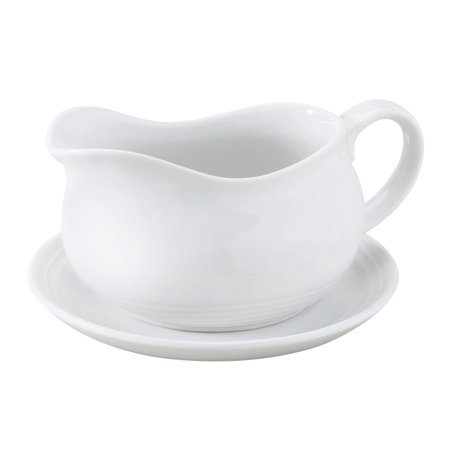 0781723007506 - HIC HOTEL GRAVY SAUCE BOAT WITH SAUCER STAND, FINE WHITE PORCELAIN, 24-OUNCES