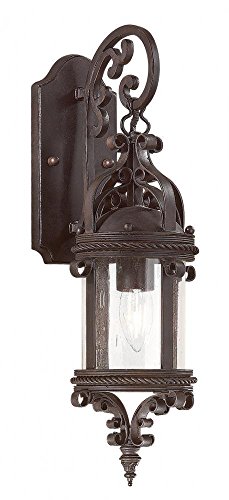 0782042482364 - TROY LIGHTING PAMPLONA 19H 1-LIGHT OUTDOOR WALL LANTERN - OLD BRONZE FINISH WITH CLEAR SEEDED GLASS