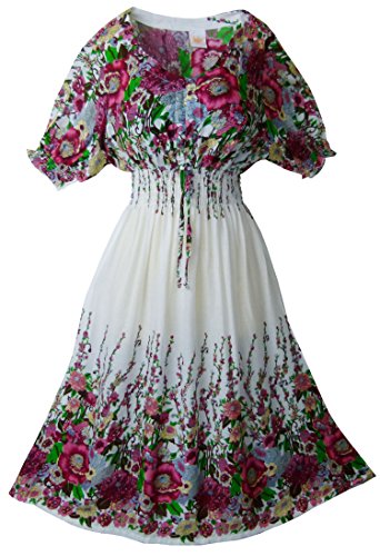 0782298858197 - WOMEN'S TROPICAL FLORAL VINTAGE BABY DOLL TOP SUNDRESS WHITE PINK ONE SIZE SML