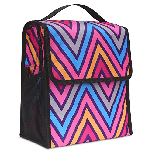 0782301239647 - FOLDABLE INSULATED LUNCH BAG, MOKO REUSABLE OUTDOOR TRAVEL PICNIC SCHOOL LUNCH BOX COLLAPSIBLE TOTE BAG WITH FRONT POCKET, ZIPPER AND VELCRO CLOSURE FOR MEN, WOMEN AND KIDS - COLORFUL V STRAPS