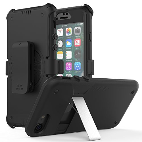 0782301323261 - MOKO CASE FOR IPHONE 7 - SHOCK ABSORPTION ULTRA PROTECTIVE CASE FULL-BODY RUGGED HARD COVER WITH BUILT-IN SCREEN PROTECTOR + HOLSTER BELT CLIP KICKSTAND FOR APPLE IPHONE 7 , BLACK
