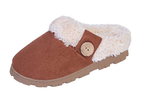 0782301455917 - AVANTI WOMENS TOASTY FAUX FLEECE LINED CLOG SLIPPER WITH BUTTON ACCENT (PECAN)M