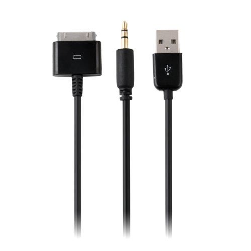 0782353880835 - APOLLO23 30P DOCK TO USB AUX 3.5MM AUDIO CABLE FOR APPLE IPHONE 4S 3GS IPOD TOUCH, 4FT 2-IN-1 USB 3.5MM AUDIO CABLE, BLACK
