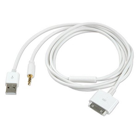 0782353880842 - APOLLO23 30P DOCK TO USB AUX 3.5MM AUDIO CABLE FOR APPLE IPHONE 4S 3GS IPOD TOUCH, 4FT 2-IN-1 USB 3.5MM AUDIO CABLE, WHITE