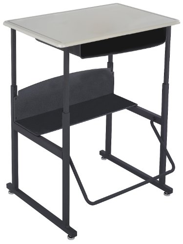 0782361054570 - SAFCO PRODUCTS 1202BE ALPHABETTER STAND-UP DESK WITH SWINGING FOOTREST BAR, 28 X 20 STANDARD TOP WITH BOOK BOX, BLACK FRAME/BEIGE TOP