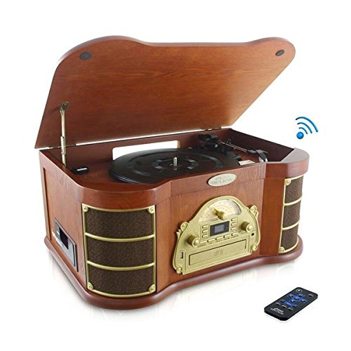 0782386093219 - PYLE PTCD54UB BLUETOOTH VINTAGE CLASSIC STYLE TURNTABLE SPEAKER SYSTEM, BUILT-IN CD & CASSETTE PLAYERS, AM/FM RADIO, VINYL-TO-MP3 RECORDING