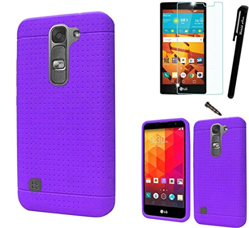 0782398672617 - FOR LG K7 / LG TRIBUTE 5 (BOOST MOBILE) CASE SOFT SILICONE GEL RUBBER SKIN CANDY COVER + LCD SCREEN PROTECTOR+STYLUS (PURPLE)
