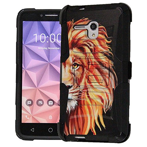 0782398672952 - FOR KYOCERA HYDRO VIEW PHONE CASE C6742 ARMOR HYBRID SILICONE COVER KICK STAND LUXGUARD HOLSTER+ LCD SCREEN PROTECTOR+STYLUS (HALF LION/BLACK)