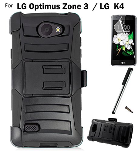 0782398675298 - FOR LG OPTIMUS ZONE 3 PHONE CASE (VERIZON) ARMOR HYBRID RUGGED SILICONE COVER KICK STAND LUXGUARD HOLSTER+LCD SCREEN PROTECTOR+STYLUS (BLACK/BLACK)