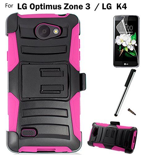 0782398675304 - FOR LG OPTIMUS ZONE 3 PHONE CASE (VERIZON) ARMOR HYBRID RUGGED SILICONE COVER KICK STAND LUXGUARD HOLSTER+LCD SCREEN PROTECTOR+STYLUS (BLACK/PINK)
