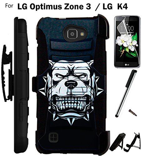 0782398675328 - FOR LG OPTIMUS ZONE 3 PHONE CASE (VERIZON) ARMOR HYBRID RUGGED SILICONE COVER KICK STAND LUXGUARD HOLSTER+LCD SCREEN PROTECTOR+STYLUS (MAD DOG/BLACK)