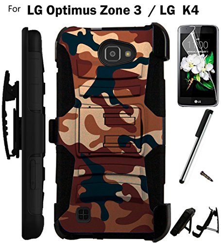 0782398675366 - FOR LG OPTIMUS ZONE 3 PHONE CASE (VERIZON) ARMOR HYBRID RUGGED SILICONE COVER KICK STAND LUXGUARD HOLSTER+LCD SCREEN PROTECTOR+STYLUS (BROWN CAMO/BLACK)