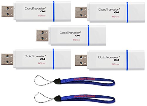 0782398958001 - KINGSTON DIGITAL 16GB (FIVE PACK) 16 GB DATA TRAVELER 3.0 USB HIGH SPEED FLASH JUMP PEN DRIVE, BLUE (DTIG4/16GBET) WITH EVERYTHING BUT STROMBOLI LANYARDS
