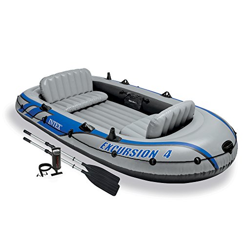 0078257315017 - INTEX EXCURSION 4, 4-PERSON INFLATABLE BOAT SET WITH ALUMINUM OARS AND HIGH OUTPUT AIR PUMP (LATEST MODEL)