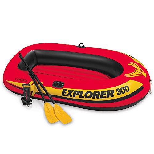 0078257316977 - INTEX EXPLORER 300, 3-PERSON INFLATABLE BOAT SET WITH FRENCH OARS AND HIGH OUTPUT AIR PUMP