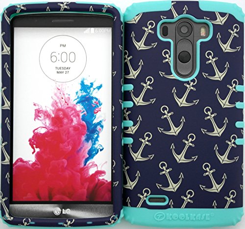 0782804621956 - WIRELESS FONES TM HYBRID DUAL LAYER COVER CASE FOR LG G3 TINY ANCHOR PATTERNS SNAP ON + BABY TEAL SKIN