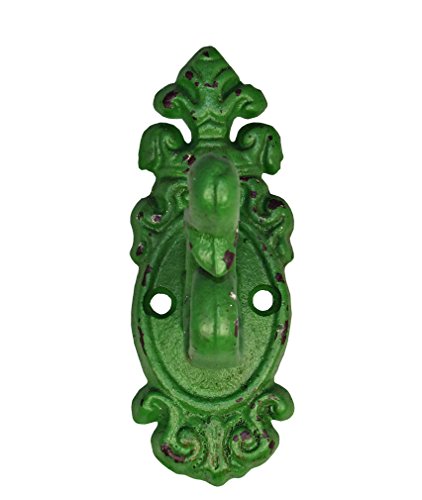 0782906065221 - DISTRESSED GREEN FANCY CAST IRON WALL HOOK FRENCH COTTAGE CHIC ANTIQUE DESIGN