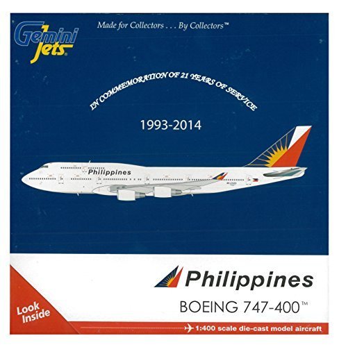 0783324689358 - GEMINI JETS GJPAL1213 PHILIPPINES BOEING 747-400 21 YEARS SERVICE RP-C7473 1:400 DIECAST MODEL BY GEMINI JETS