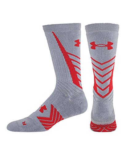 0783466241629 - UNDER ARMOUR MEN'S UNDENIABLE ALL SPORT CREW SOCKS (1 PAIR), STEEL/RED, YOUTH LARGE