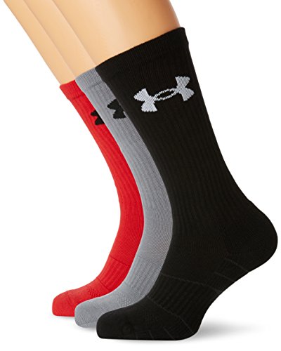 0783466287214 - UNDER ARMOUR MEN'S ELEVATED PERFORMANCE CREW SOCKS (3 PACK), ROCKET RED ASSORTMENT, LARGE