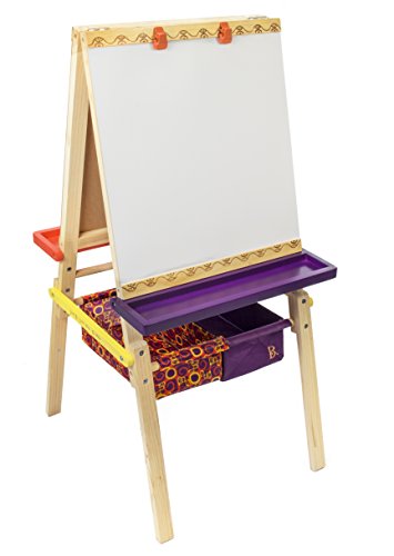 0783627714214 - B. TOYS EASEL DOES IT - FOLDING WOODEN ART EASEL WITH CHALKBOARD, WHITEBOARD, AND STORAGE BINS