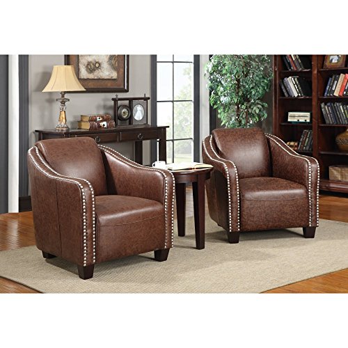 0783959121308 - EMERALD HOME DOUGLAS ACCENT CHAIR WITH NAIL HEAD TRIM - BROWN