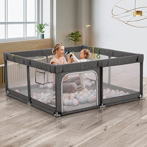 0783970759788 - UANLAUO BABY PLAYPEN, STURDY PLAYPEN FOR BABIES AND TODDLERS, SAFETY BABY PLAY YARDS, EASY ASSEMBLY LARGE BABY PLAYPEN FOR BABIES, ANTI-COLLISION BPA-FREE BREATHABLE MESH PLAY PEN, 59IN X 59IN (GRAY)
