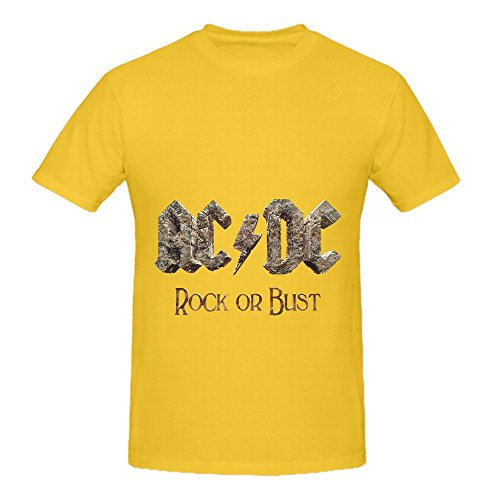 7840382741770 - AC DC ROCK OR BUST TOUR MENS CREW NECK SHORT SLEEVE T SHIRTS YELLOW