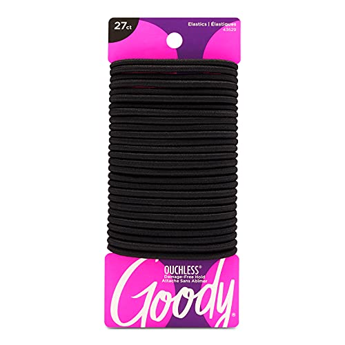 0784190510029 - GOODY OUCHLESS WOMENS ELASTIC HAIR TIE - 27 COUNT, BLACK - 4MM FOR MEDIUM HAIR- HAIR ACCESSORIES FOR WOMEN PERFECT FOR LONG LASTING BRAIDS, PONYTAILS AND MORE - PAIN-FREE