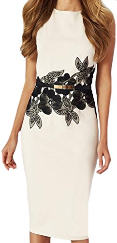 7842625849427 - GENERIC WOMEN SLIM FIT SLEEVELESS CASUAL PARTY PENCIL PRINTED DRESS WHITE US M