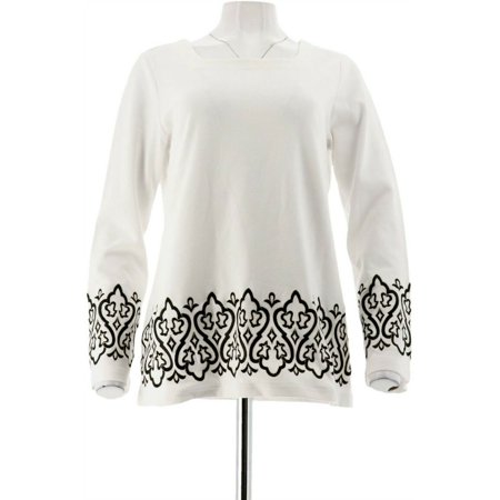 0784460946817 - BOB MACKIE SQUARE NECK EMBROIDERED PONTE KNIT TOP A282202