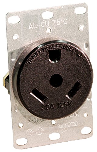 7844908452256 - LEVITON 7313 30 AMP, 125 VOLT, NEMA TT-30R, 2P, 3W, FLUSH MOUNTING RECEPTACLE, STRAIGHT BLADE, INDUSTRIAL GRADE, GROUNDING, FOR RECREATIONAL VEHICLES, SIDE WIRED, STEEL STRAP, BLACK